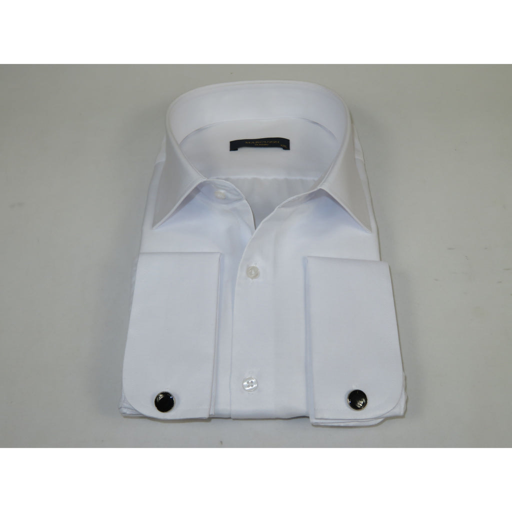 Men's Dress Shirt MARCUZZI Turkey 100% Soft Cotton French Cuffs Marc3 White