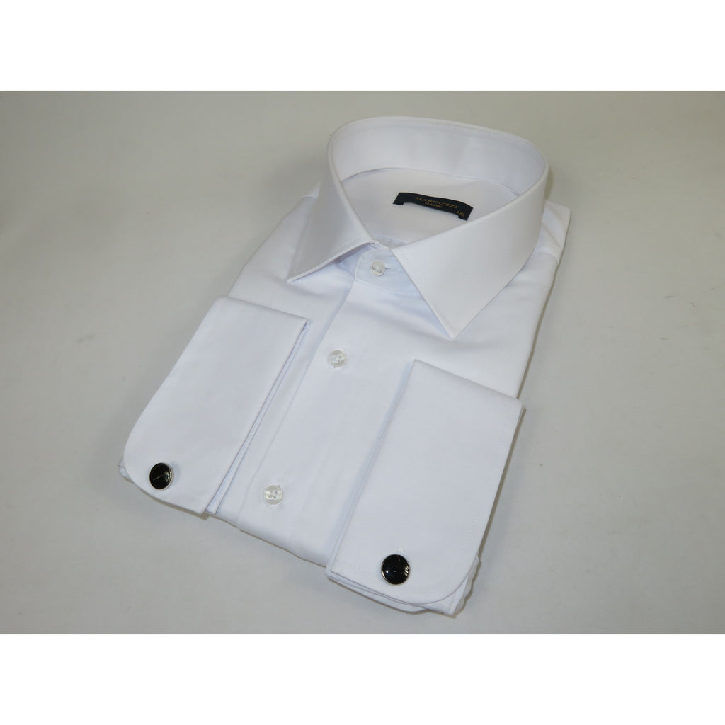 Men's Dress Shirt MARCUZZI Turkey 100% Soft Cotton French Cuffs Marc3 White
