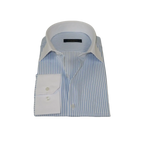 Men's Shirt MARCUZZI Turkey 100% Cotton Marc5 Blue Stripe White Collar and Cuffs