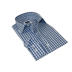 Men's Sports Dress Shirt MARCUZZI Turkey 100% Soft Cotton Marc7 Blue Checker