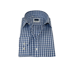 Men's Sports Dress Shirt MARCUZZI Turkey 100% Soft Cotton Marc7 Blue Checker