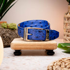 Domenico Genuine Exotic & Ostrich Belt Electric Blue
