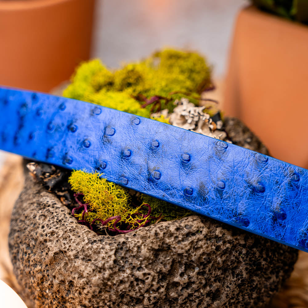 Domenico Genuine Exotic & Ostrich Belt Electric Blue