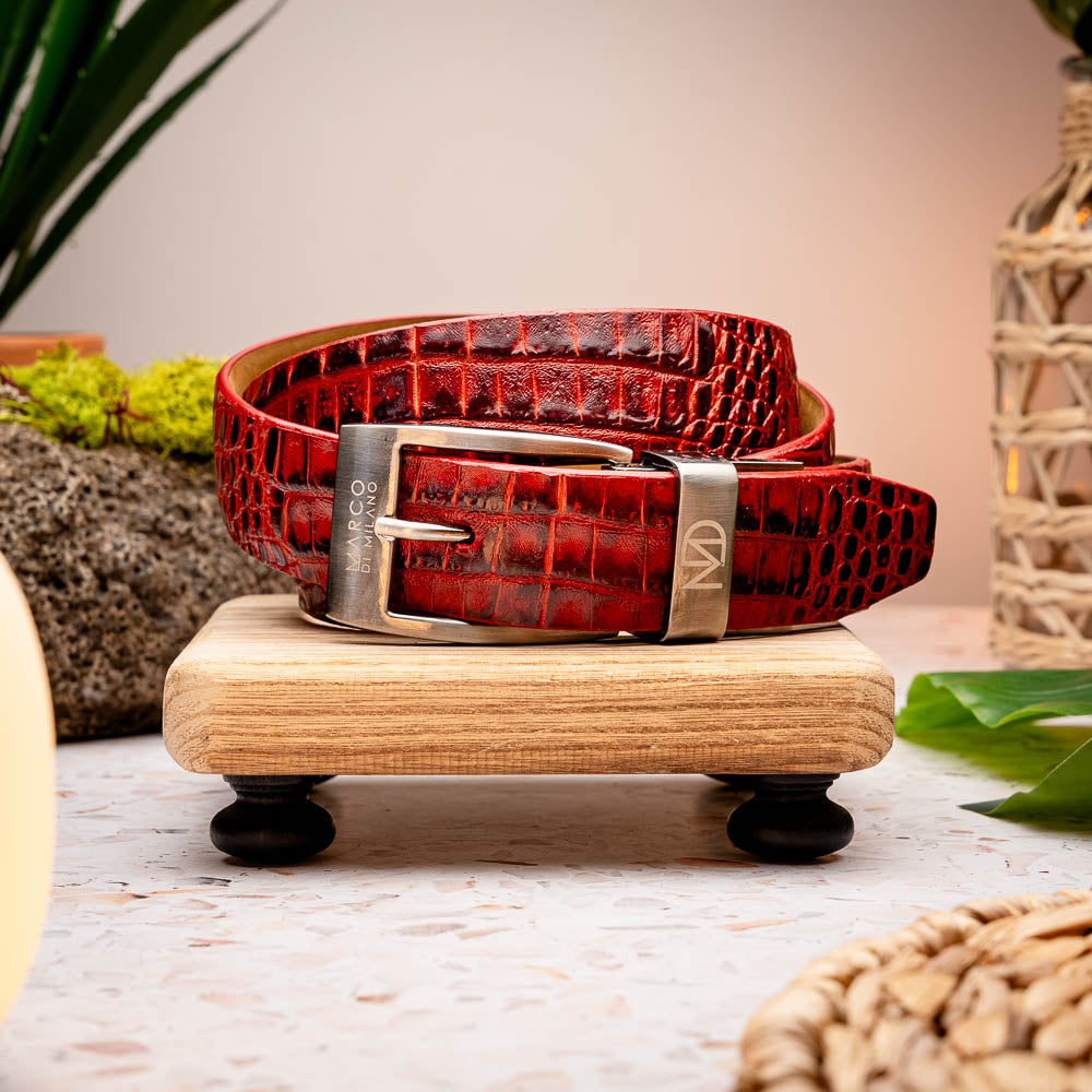 Emilio Genuine Exotic Alligator Belt Antique Red