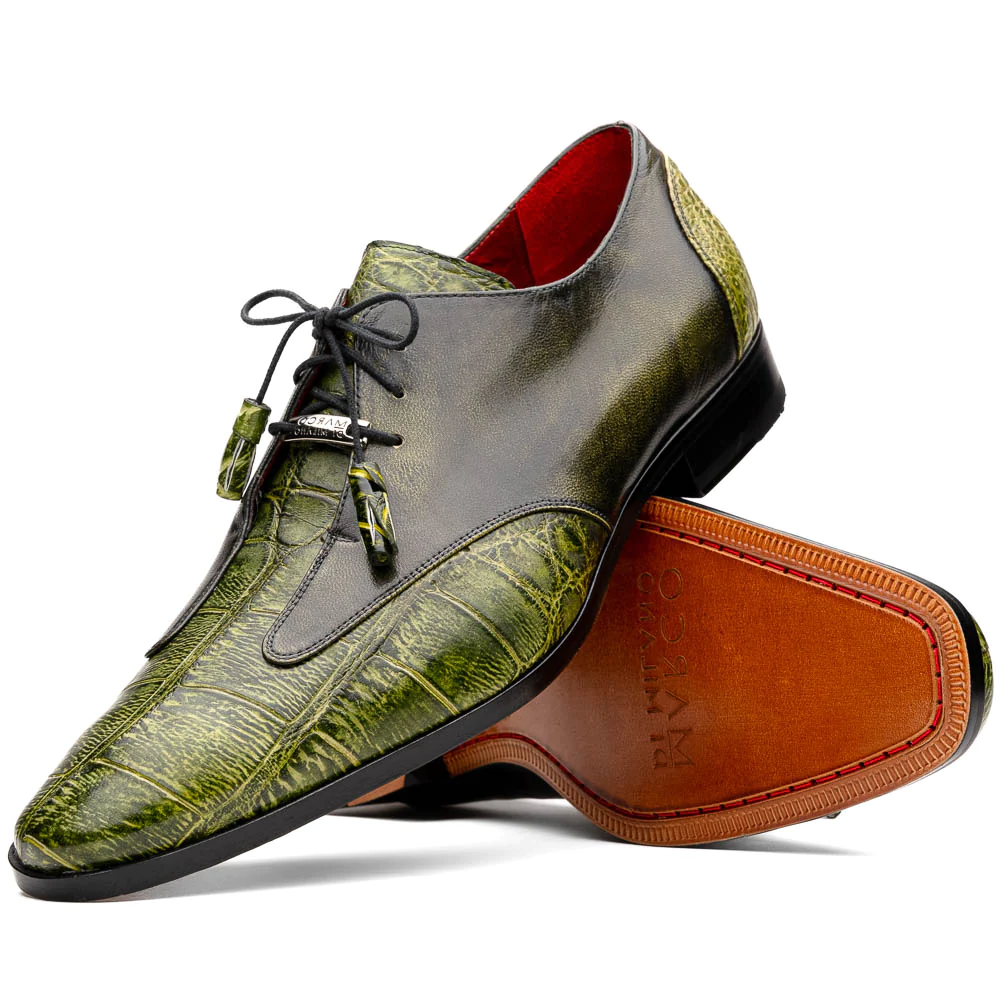 Anzio Genuine Alligator and Calfskin Dress Derby Shoes Rustic Green