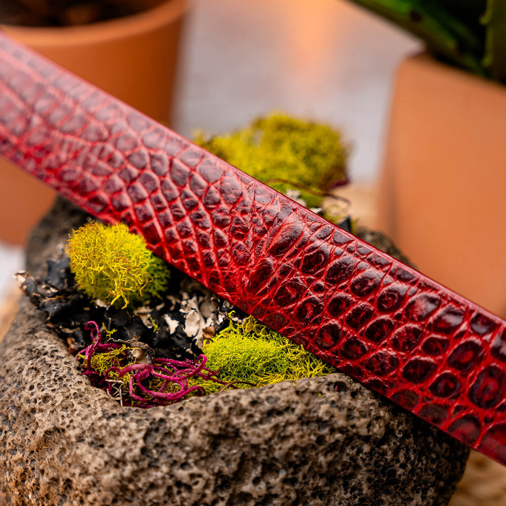 Riccardo Genuine Exotic Caiman Fuscus-Belly Belt Antique Red