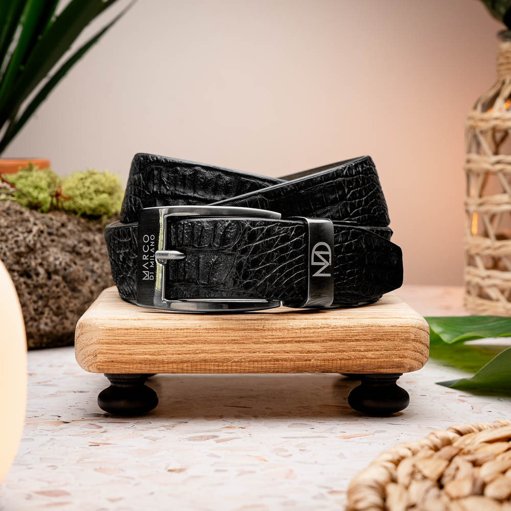 Riccardo Genuine Exotic Caiman Fuscus-belly Belt Black