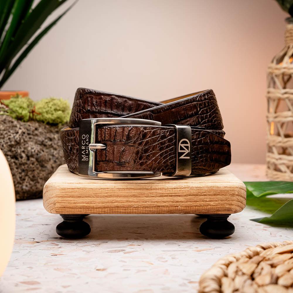 Riccardo Genuine Exotic Caiman Fuscus-Belly Belt Brown