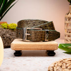 Riccardo Genuine Exotic Caiman Fuscus-belly Belt Rustic Olive