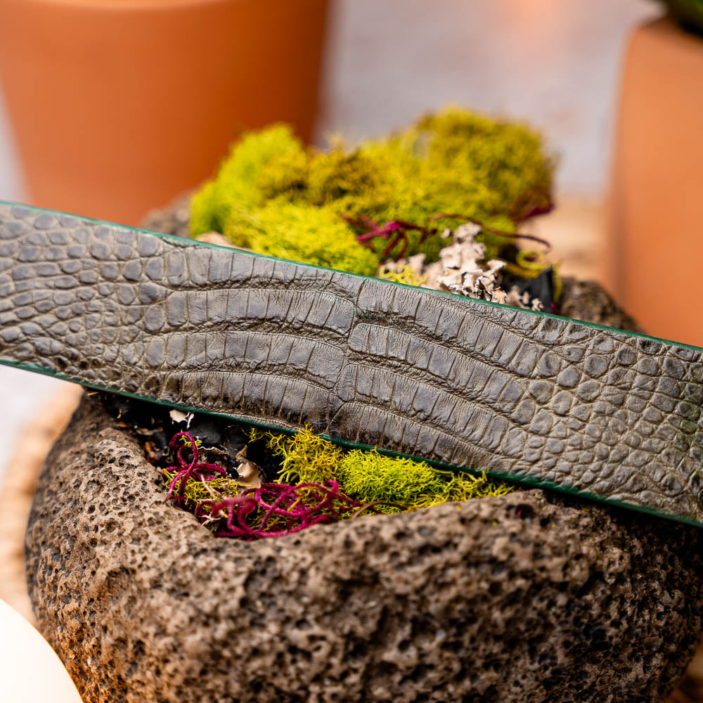 Riccardo Genuine Exotic Caiman Fuscus-belly Belt Rustic Olive