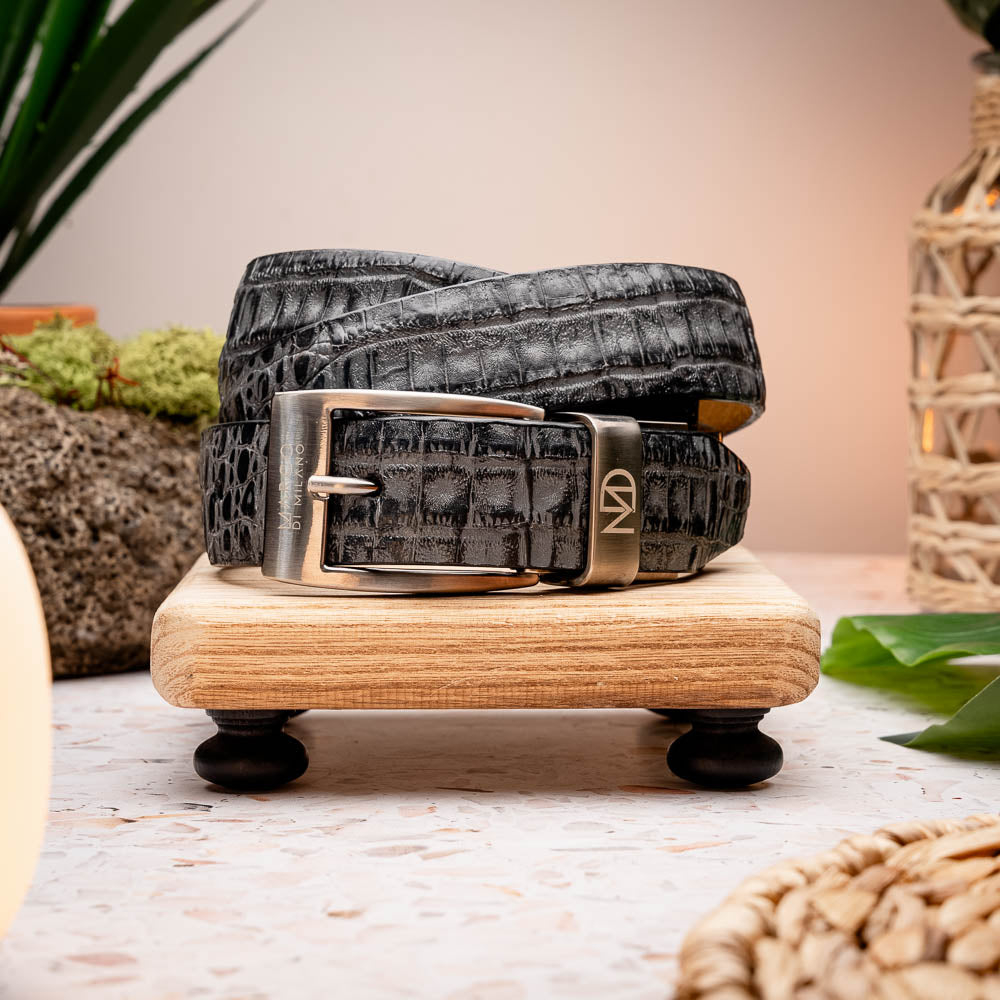 Riccardo Genuine Exotic Caiman Fuscus-belly Belt Gray