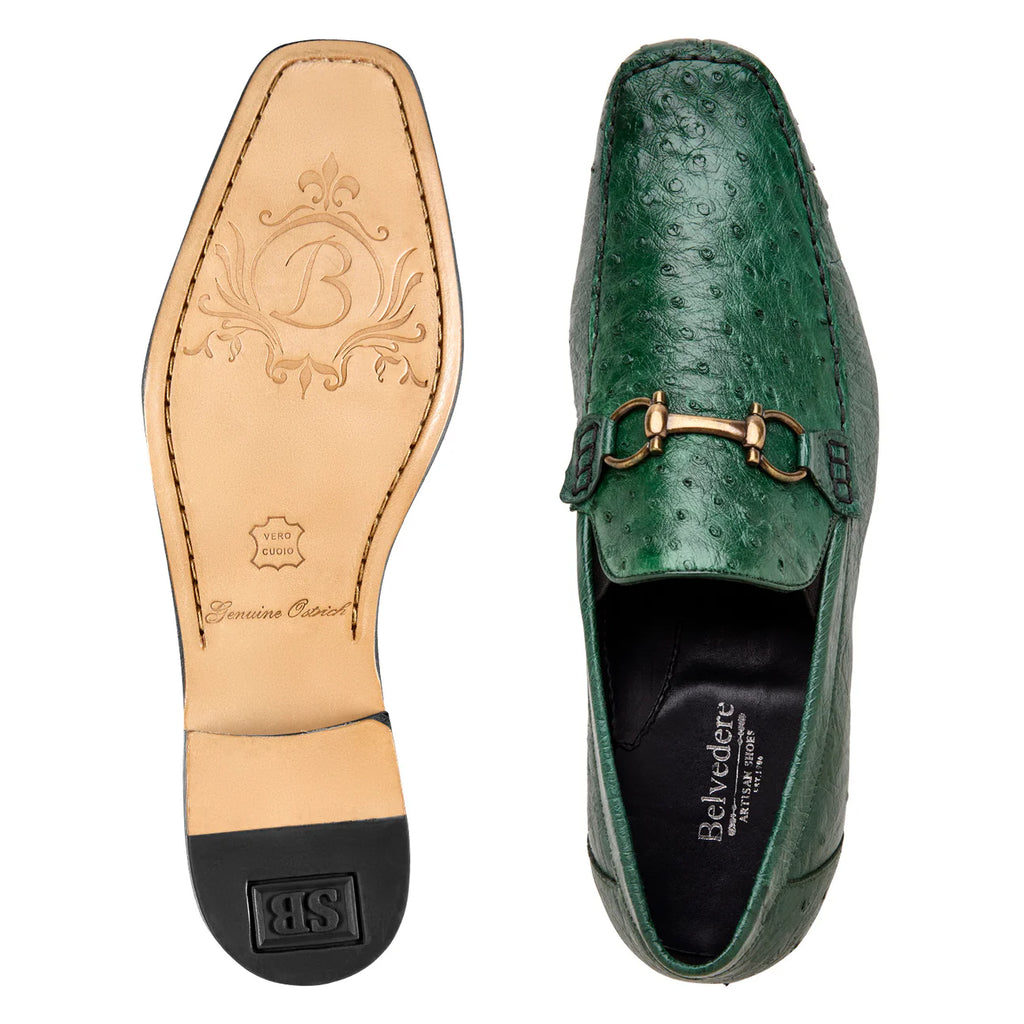 Belvedere Shoes Bartolo Ostrich Loafer Forest Green  1026OB