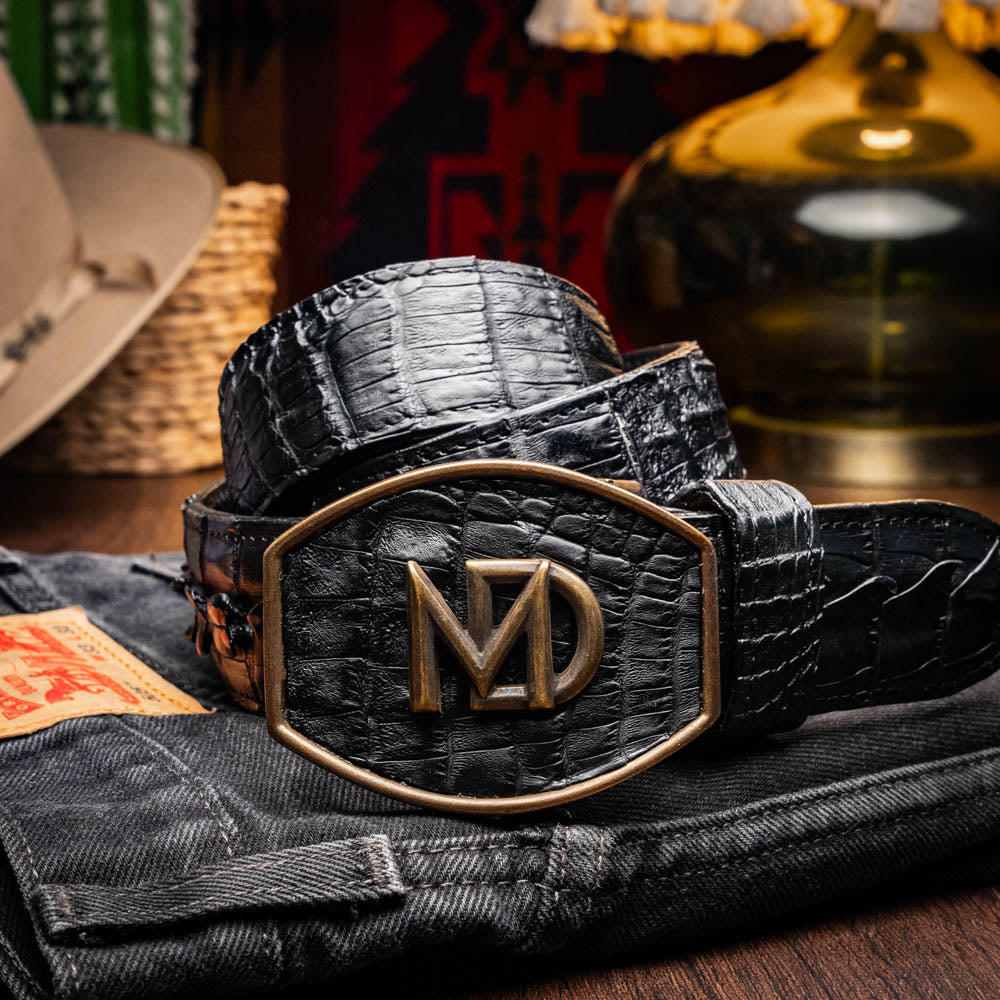 Marco Di Milano Genuine Hornback Caiman Skin Western Belt Marlboro Black