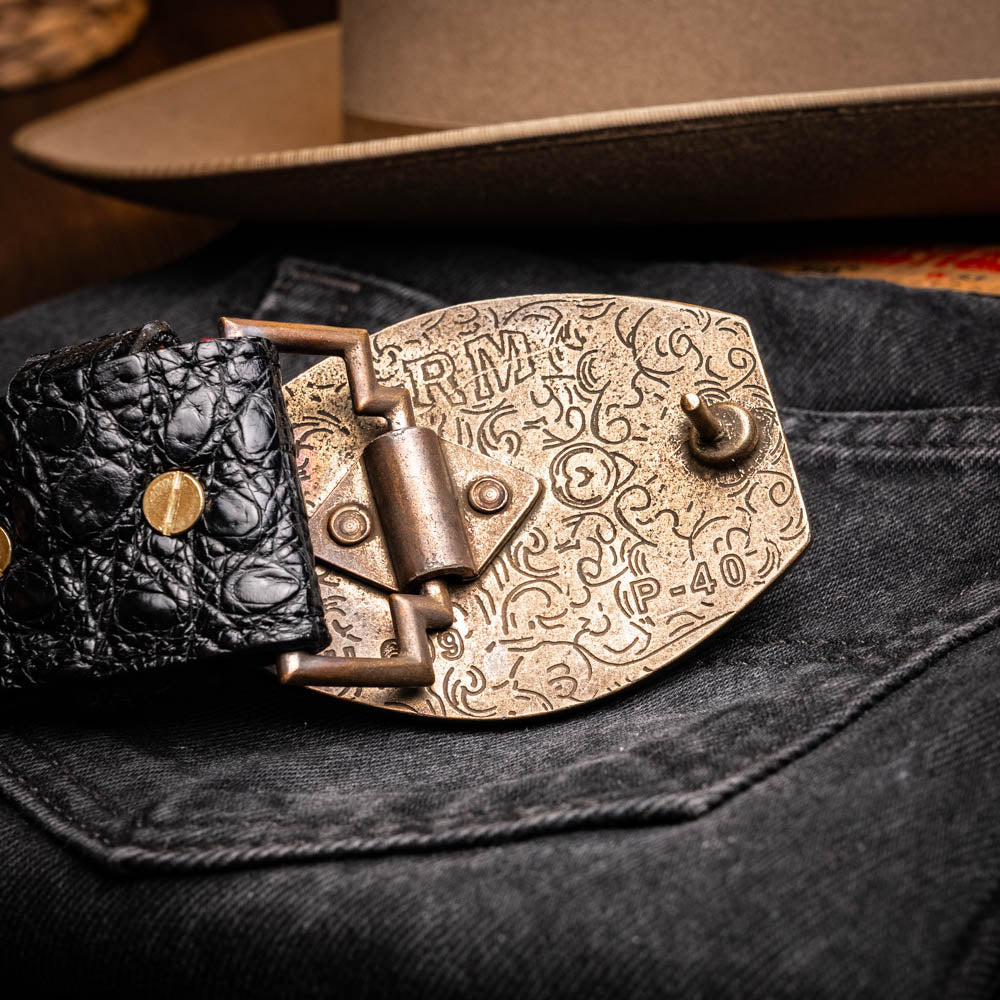 Marco Di Milano Genuine Hornback Caiman Skin Western Belt Marlboro Black