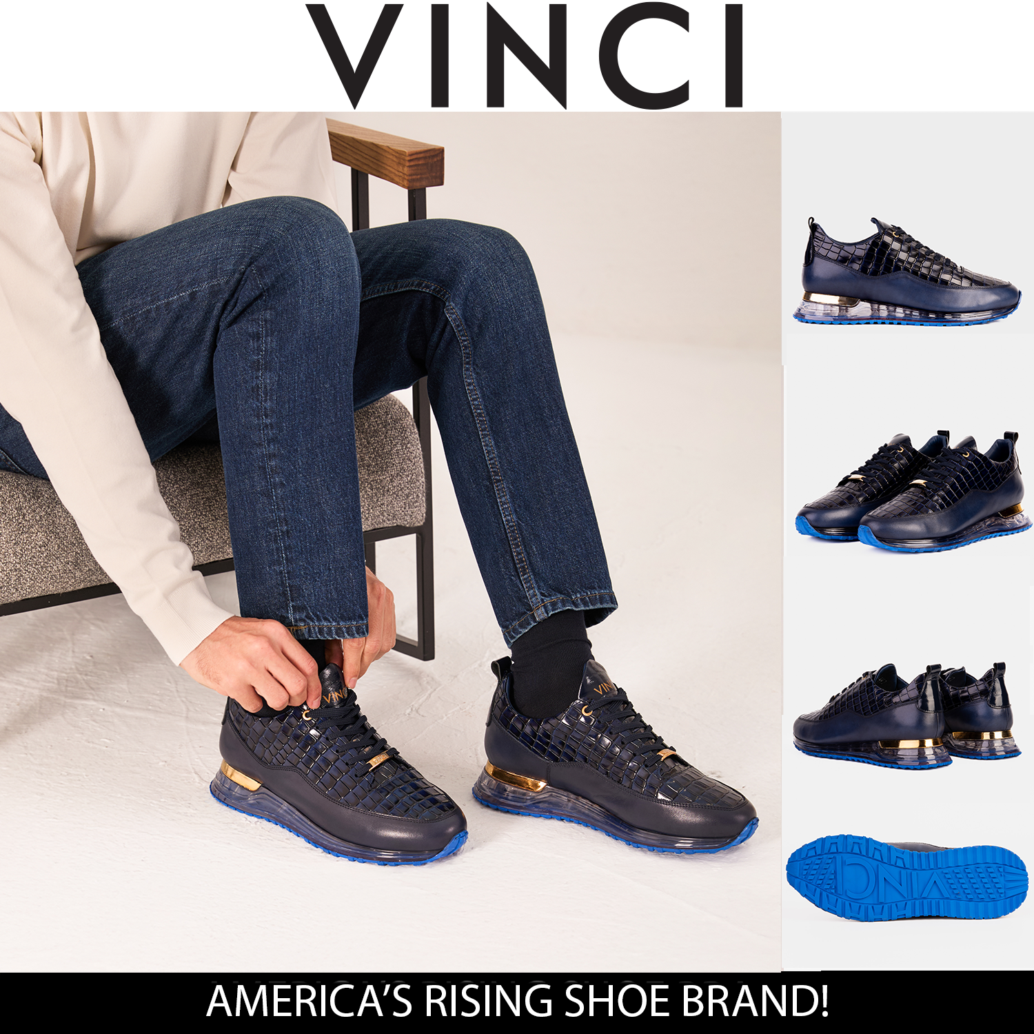 Vinci The Marseille Navy Blue Leather Men Sneaker
