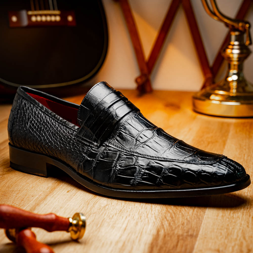 Matteo Genuine Alligator Slip-On Loafer Black