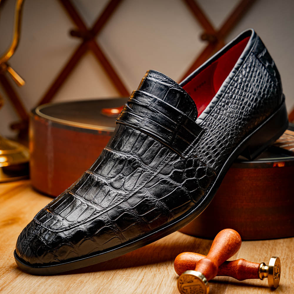 Matteo Genuine Alligator Slip-On Loafer Black
