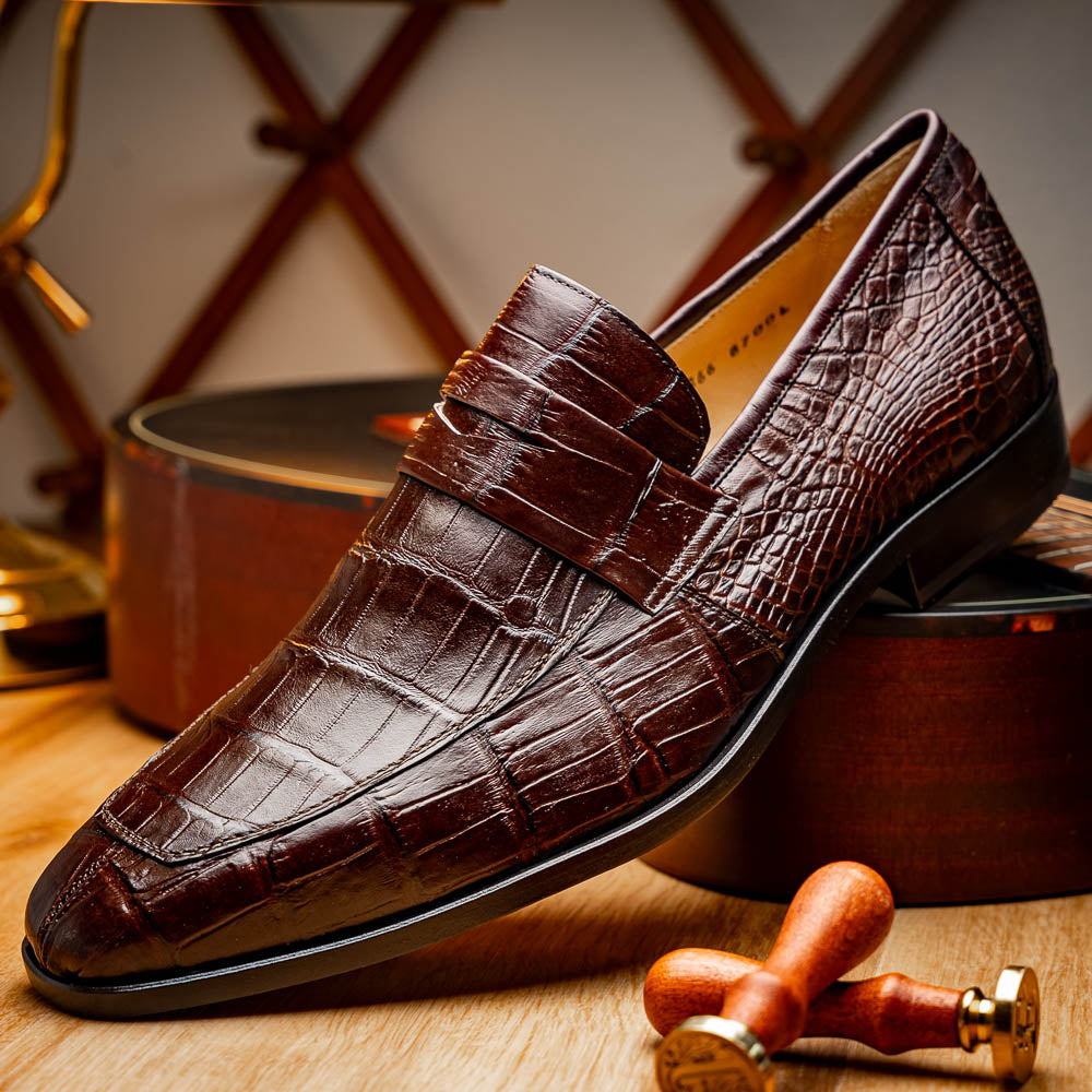 Men's Shoes Matteo  Genuine Alligator Slip-On Loafer Brown