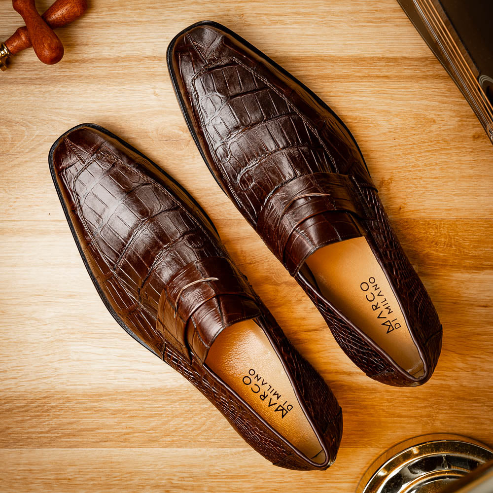 Men's Shoes Matteo  Genuine Alligator Slip-On Loafer Brown