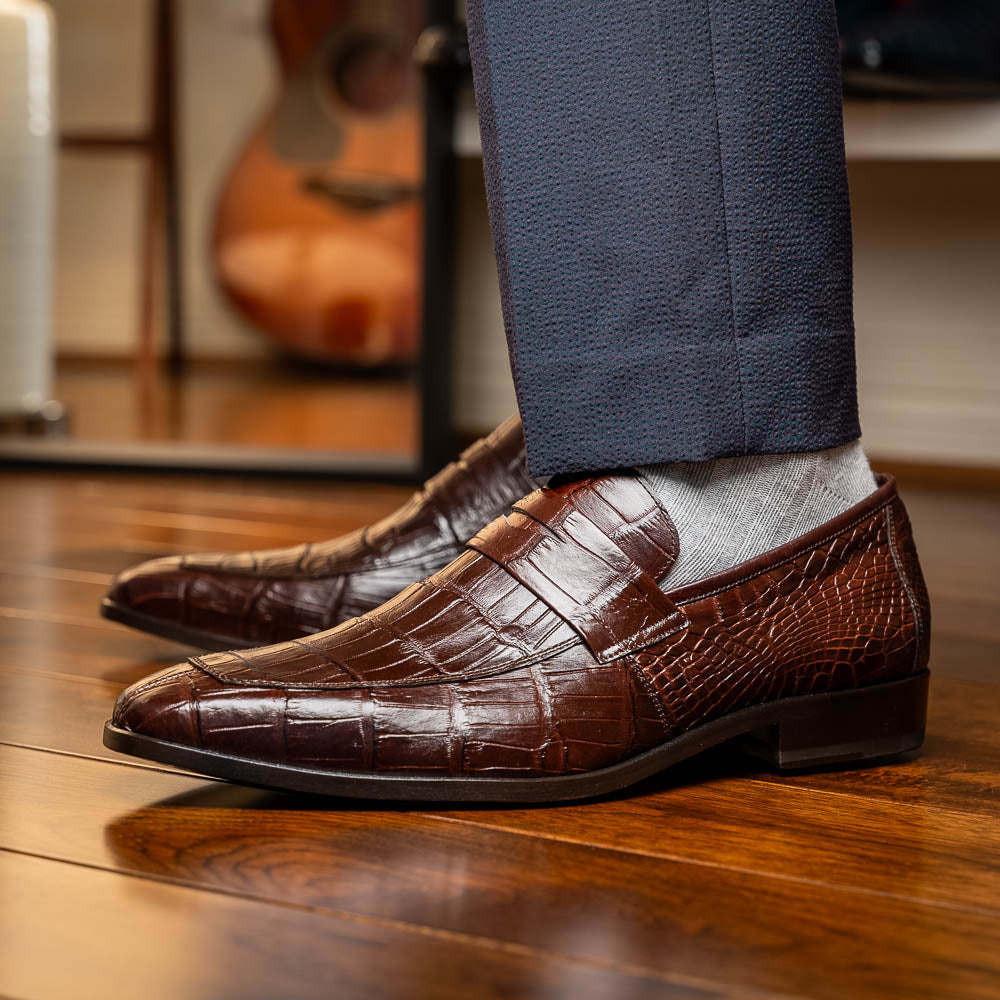 Men's Shoes Matteo  Genuine Alligator Slip-On Loafer Brown
