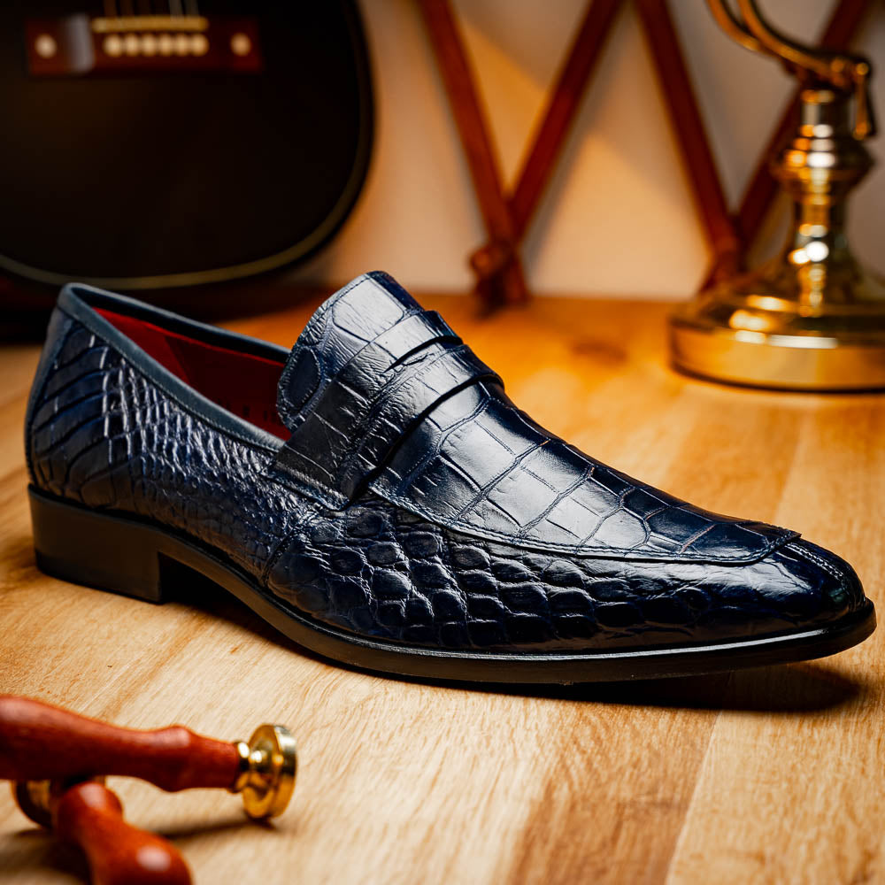 Men's Shoes MATTEO  Genuine Alligator Slip-On Loafer Navy