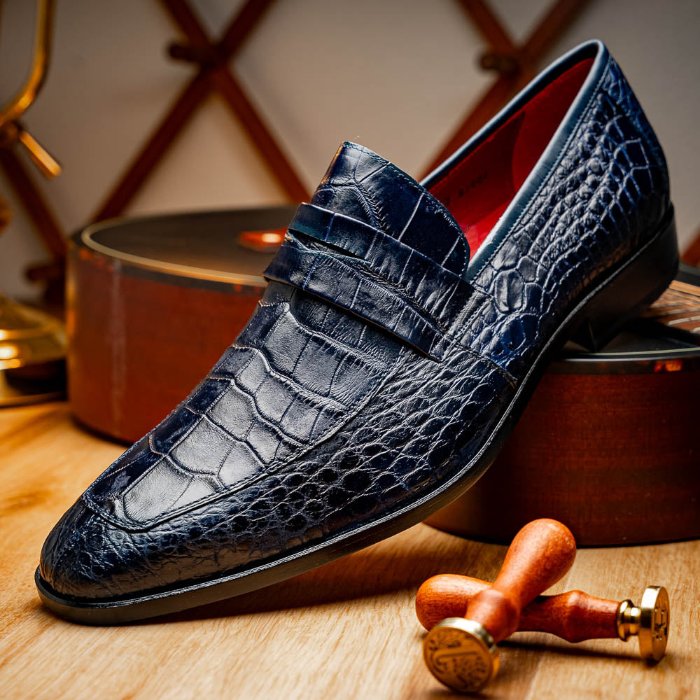 Men's Shoes MATTEO  Genuine Alligator Slip-On Loafer Navy