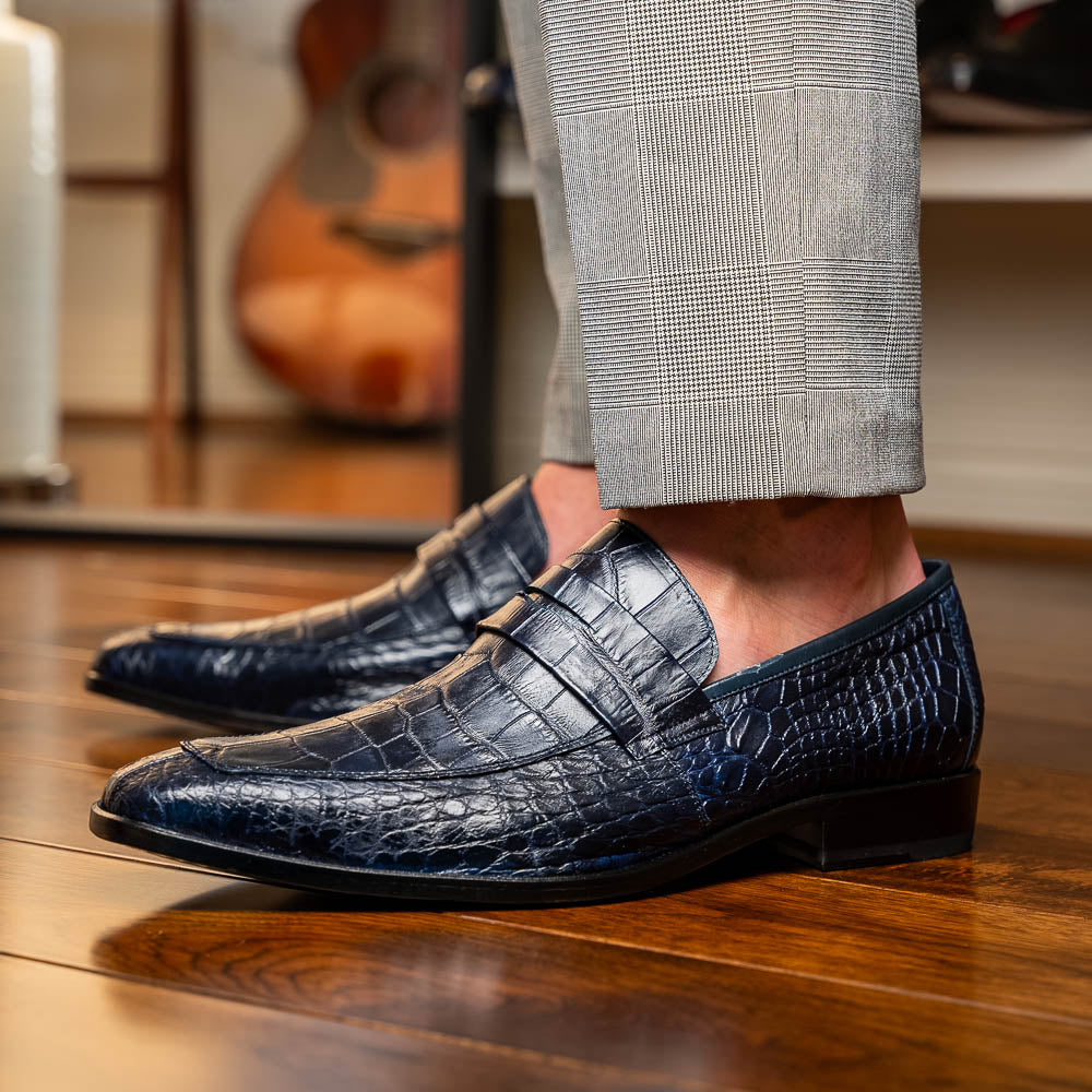 Men's Shoes MATTEO  Genuine Alligator Slip-On Loafer Navy