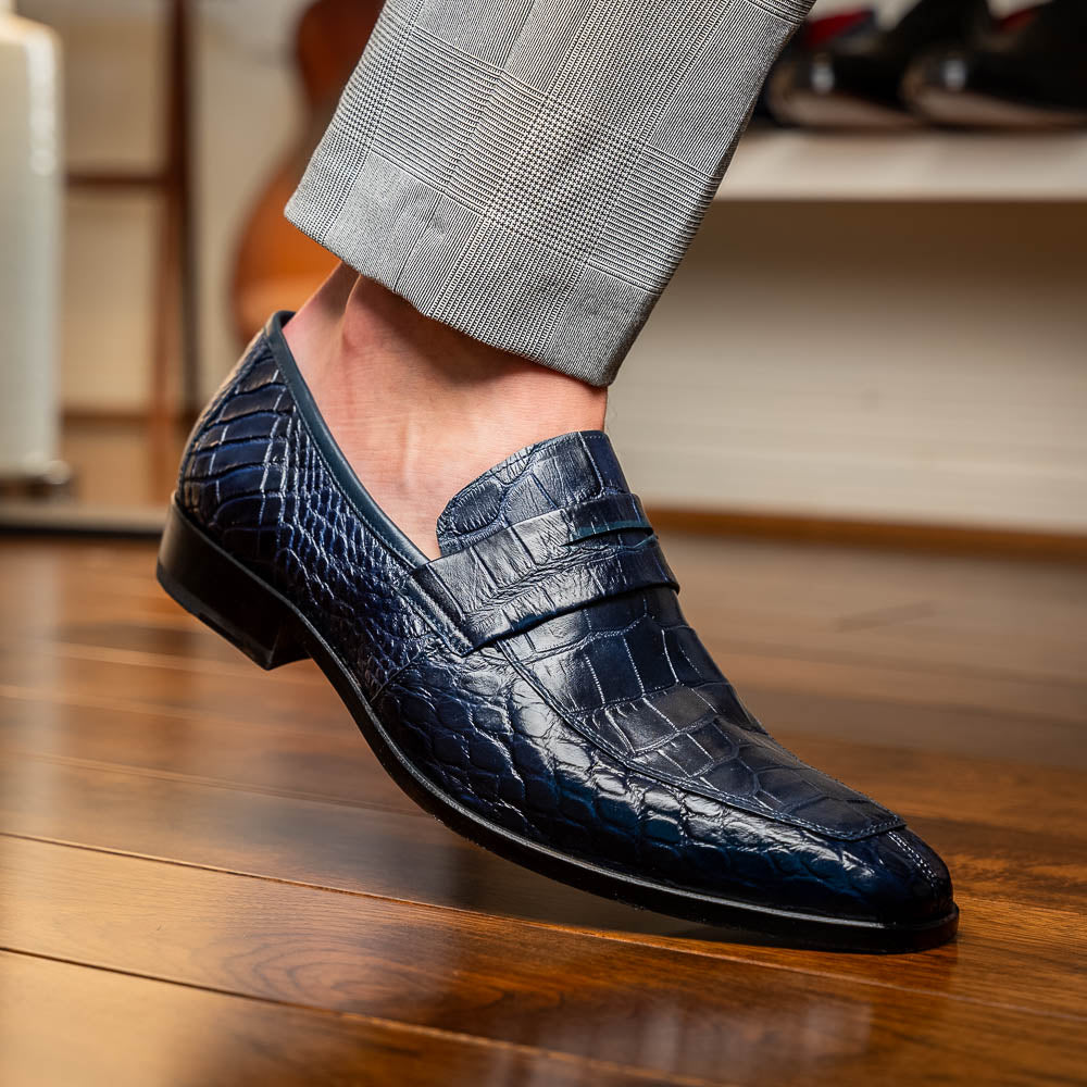 Men's Shoes MATTEO  Genuine Alligator Slip-On Loafer Navy