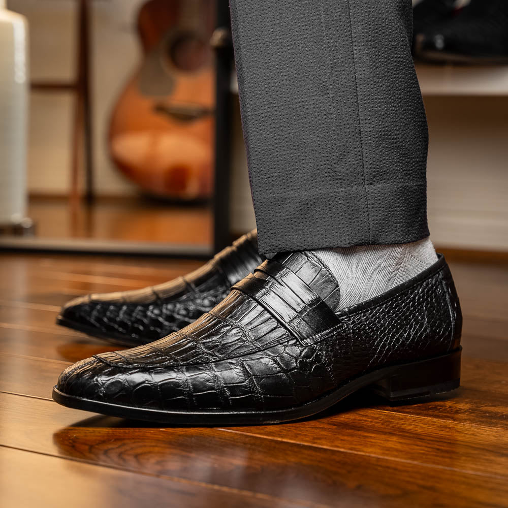 Matteo Genuine Alligator Slip-On Loafer Black