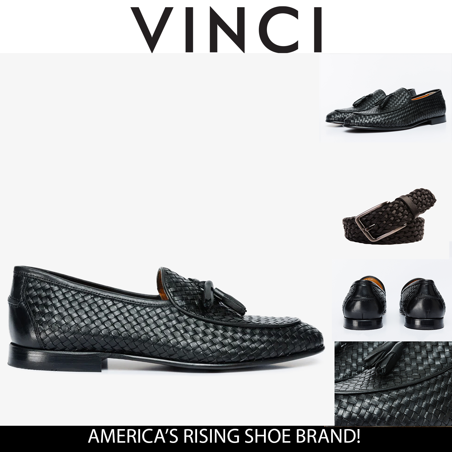 The Mclean Shoe Black Leather Woven Tassel Loafer Men  Shoe