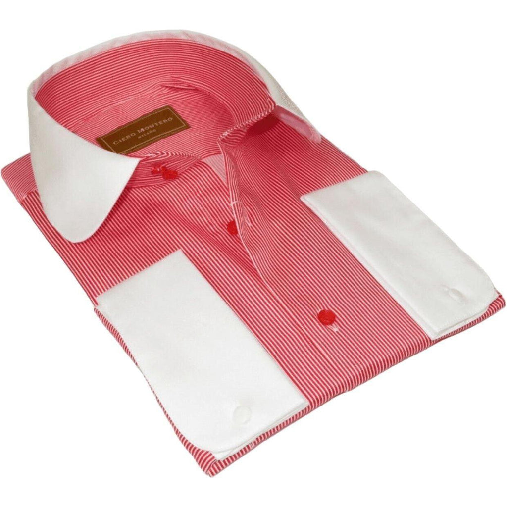 Men 100% Cotton Dress Shirt CIERO MONTERO Turkey 1A99-53 White Red Sli