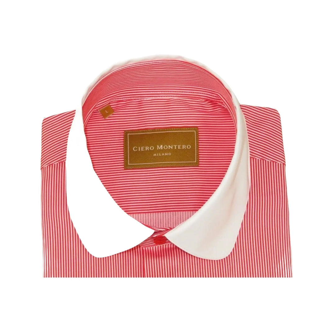 Men 100% Cotton Dress Shirt CIERO MONTERO Turkey 1A99 - 53 White Red Slim Fit - J.Valintin Men's Wear Legend - 101031