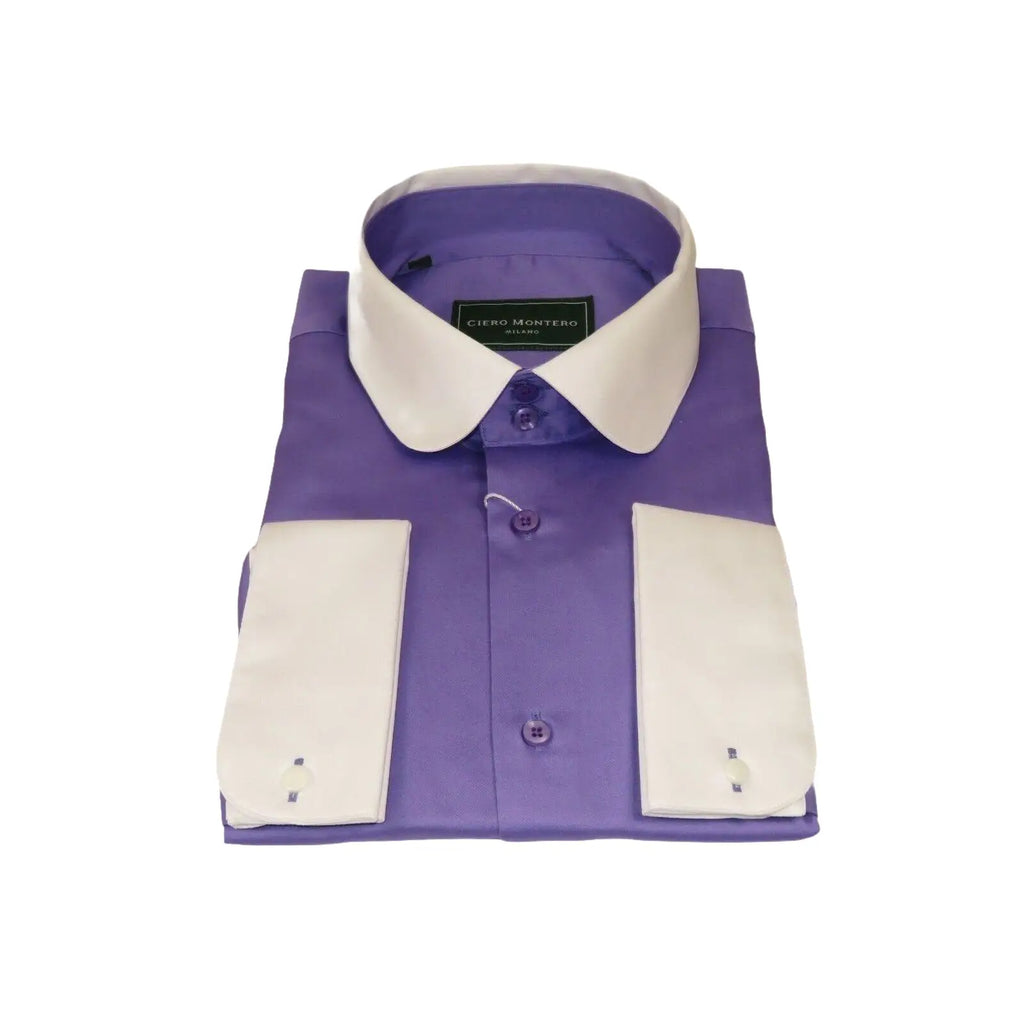 Men 100% Cotton Shirt CIERO MONTERO Turkey #STN 240 Purple/White Collar Slim Fit - J.Valintin Men's Wear Legend - 101039