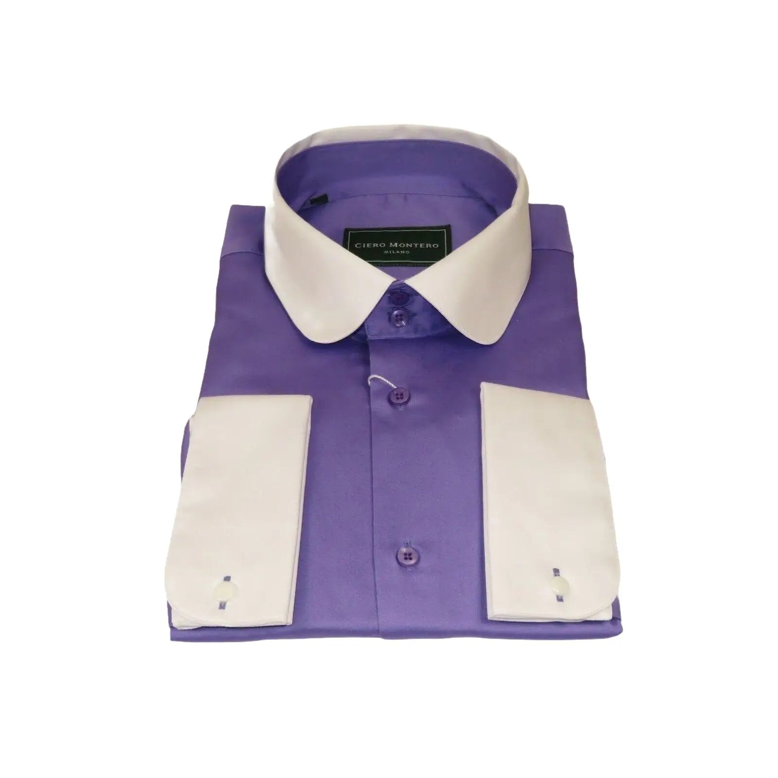 Men 100% Cotton Shirt CIERO MONTERO Turkey #STN 240 Purple/White Collar Slim Fit - J.Valintin Men's Wear Legend - 101039