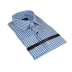 Men 100% Cotton Shirt Manschett Quesste Turkey Slim Fit 6012 - 02 Sky Blue Checker - J.Valintin Men's Wear Legend - 96879