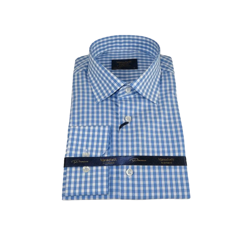 Men 100% Cotton Shirt Manschett Quesste Turkey Slim Fit 6012 - 02 Sky Blue Checker - J.Valintin Men's Wear Legend - 96879