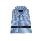 Men 100% Cotton Shirt Manschett Quesste Turkey Slim Fit 6012 - 02 Sky Blue Checker - J.Valintin Men's Wear Legend - 96879