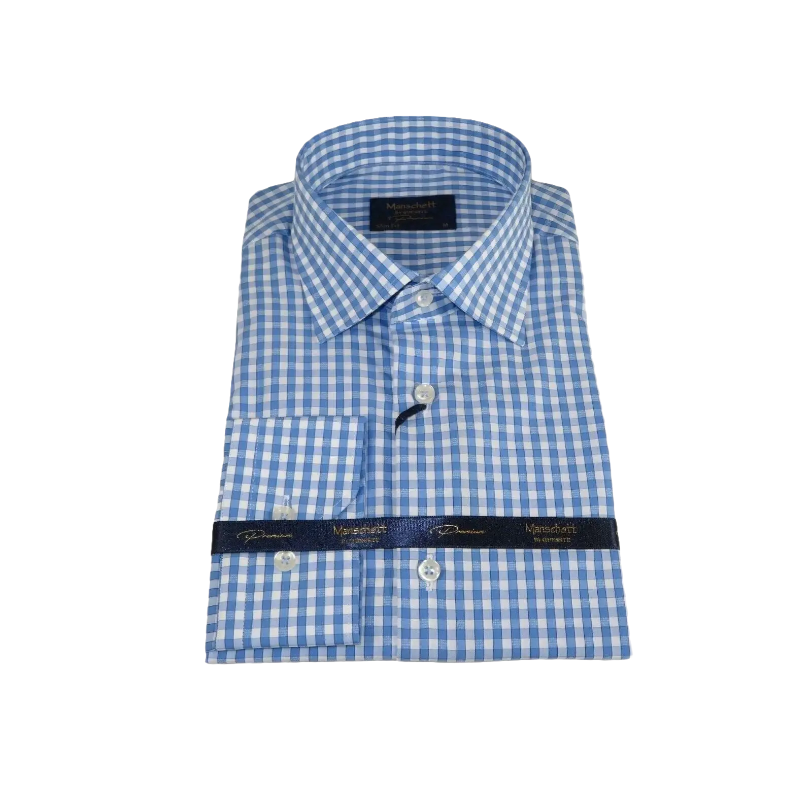 Men 100% Cotton Shirt Manschett Quesste Turkey Slim Fit 6012 - 02 Sky Blue Checker - J.Valintin Men's Wear Legend - 96879