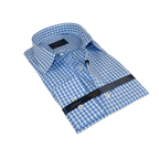 Men 100% Cotton Shirt Manschett Quesste Turkey Slim Fit 6012 - 02 Sky Blue Checker - J.Valintin Men's Wear Legend - 96879