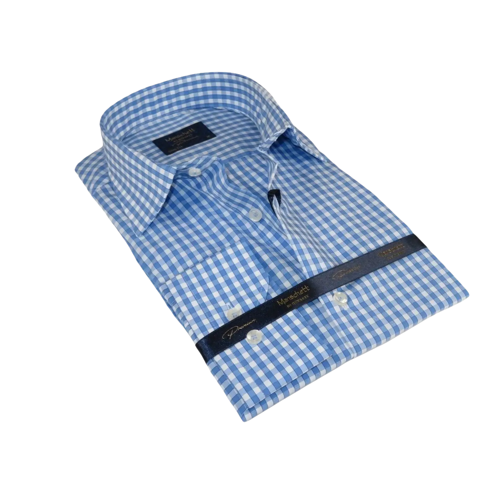 Men 100% Cotton Shirt Manschett Quesste Turkey Slim Fit 6012 - 02 Sky Blue Checker - J.Valintin Men's Wear Legend - 96879