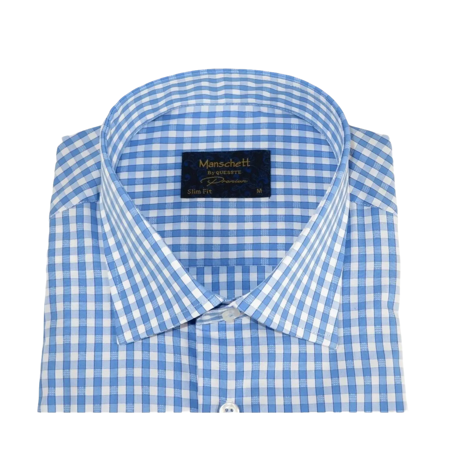 Men 100% Cotton Shirt Manschett Quesste Turkey Slim Fit 6012 - 02 Sky Blue Checker - J.Valintin Men's Wear Legend - 96879