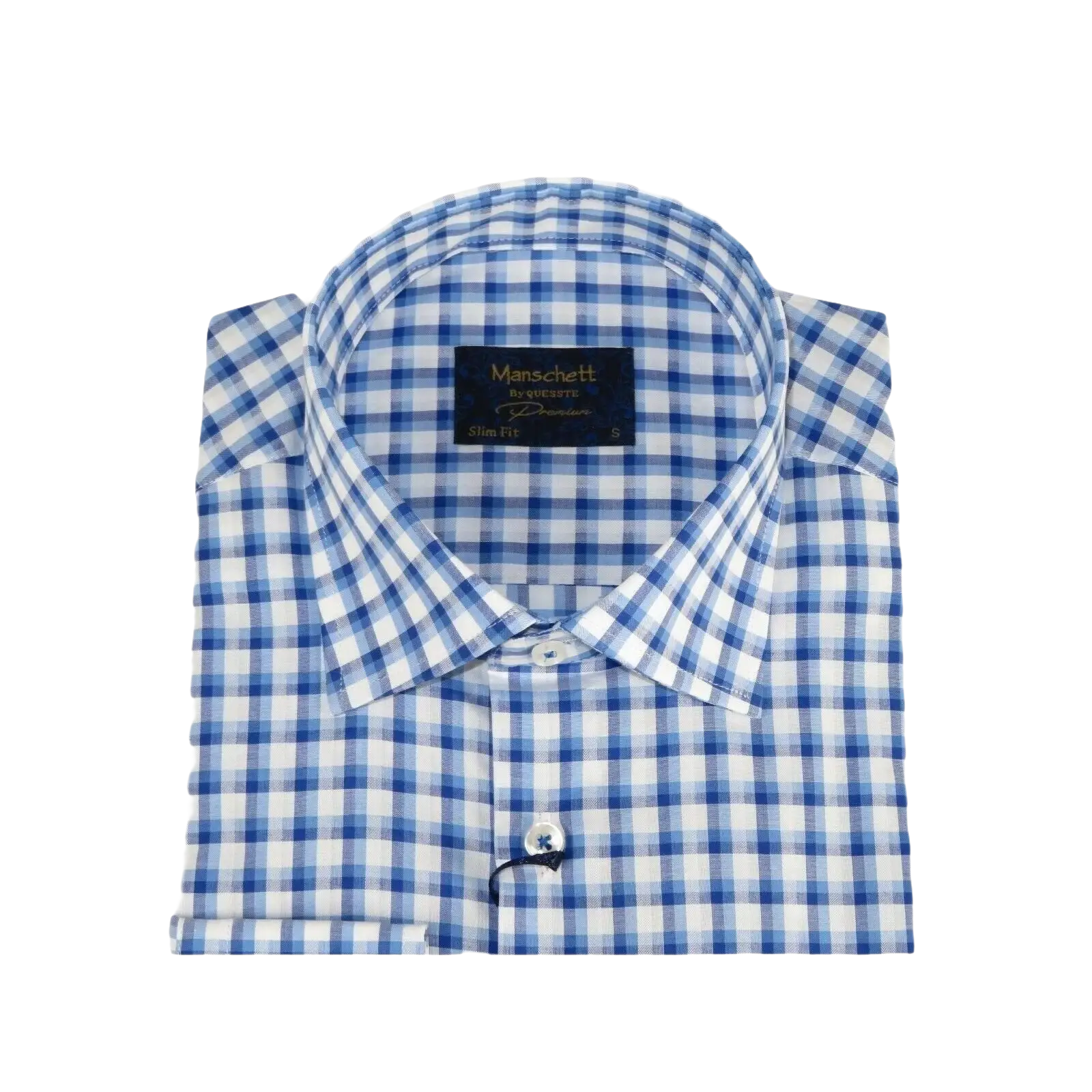 Men 100% Cotton Shirt Manschett Quesste Turkey Slim Fit 6012 - 05 Med Blue Checker - J.Valintin Men's Wear Legend - 96884