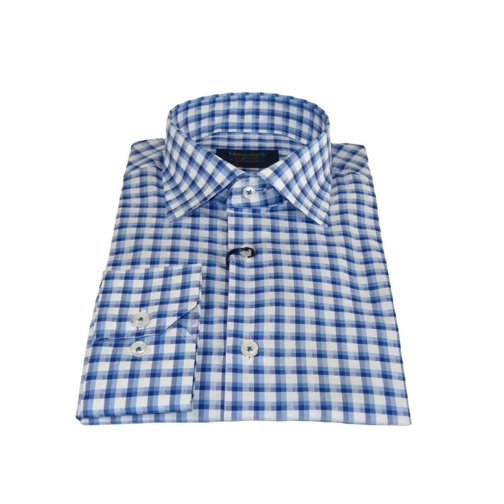 Men 100% Cotton Shirt Manschett Quesste Turkey Slim Fit 6012 - 05 Med Blue Checker - J.Valintin Men's Wear Legend - 96884