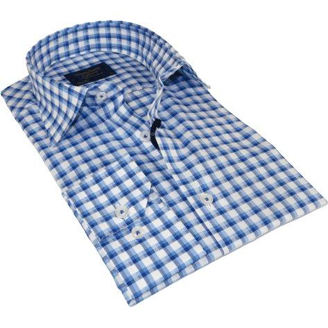 Men 100% Cotton Shirt Manschett Quesste Turkey Slim Fit 6012 - 05 Med Blue Checker - J.Valintin Men's Wear Legend - 96884