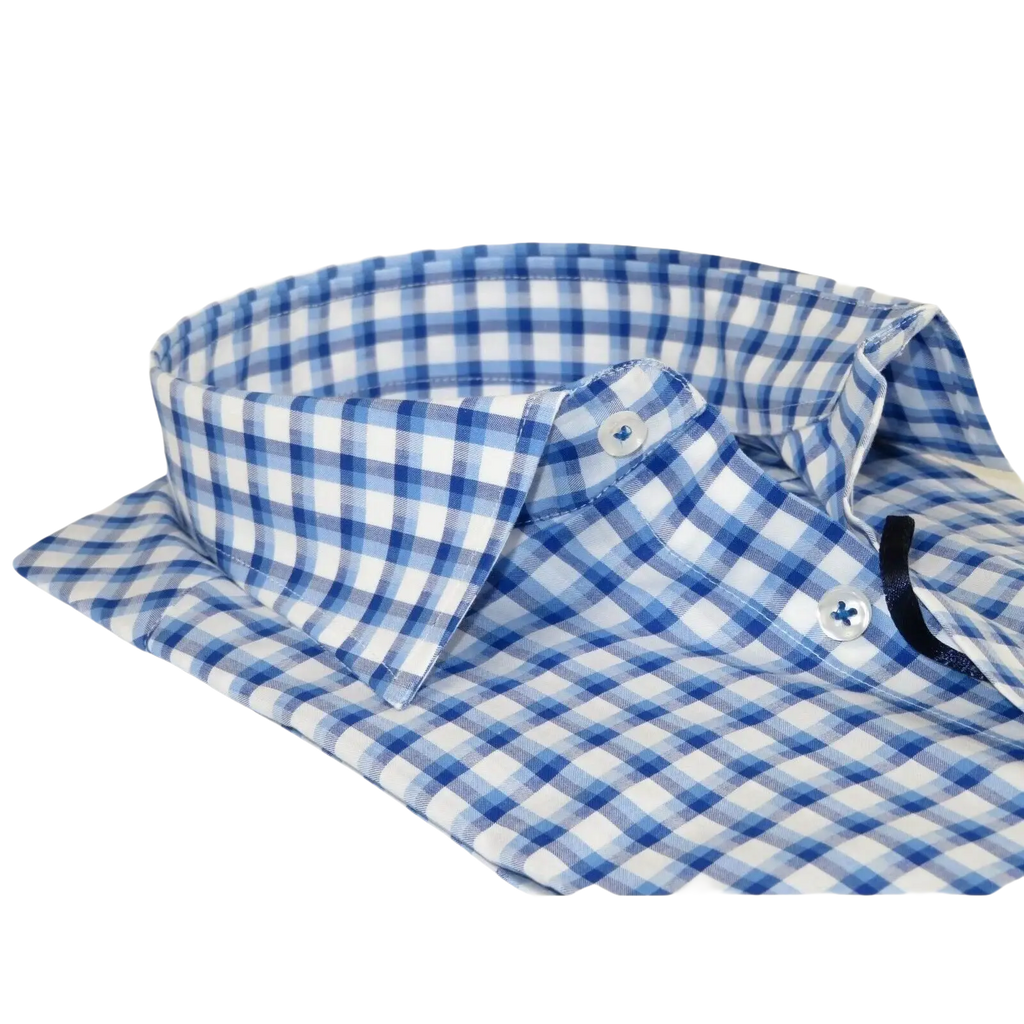 Men 100% Cotton Shirt Manschett Quesste Turkey Slim Fit 6012 - 05 Med Blue Checker - J.Valintin Men's Wear Legend - 96884
