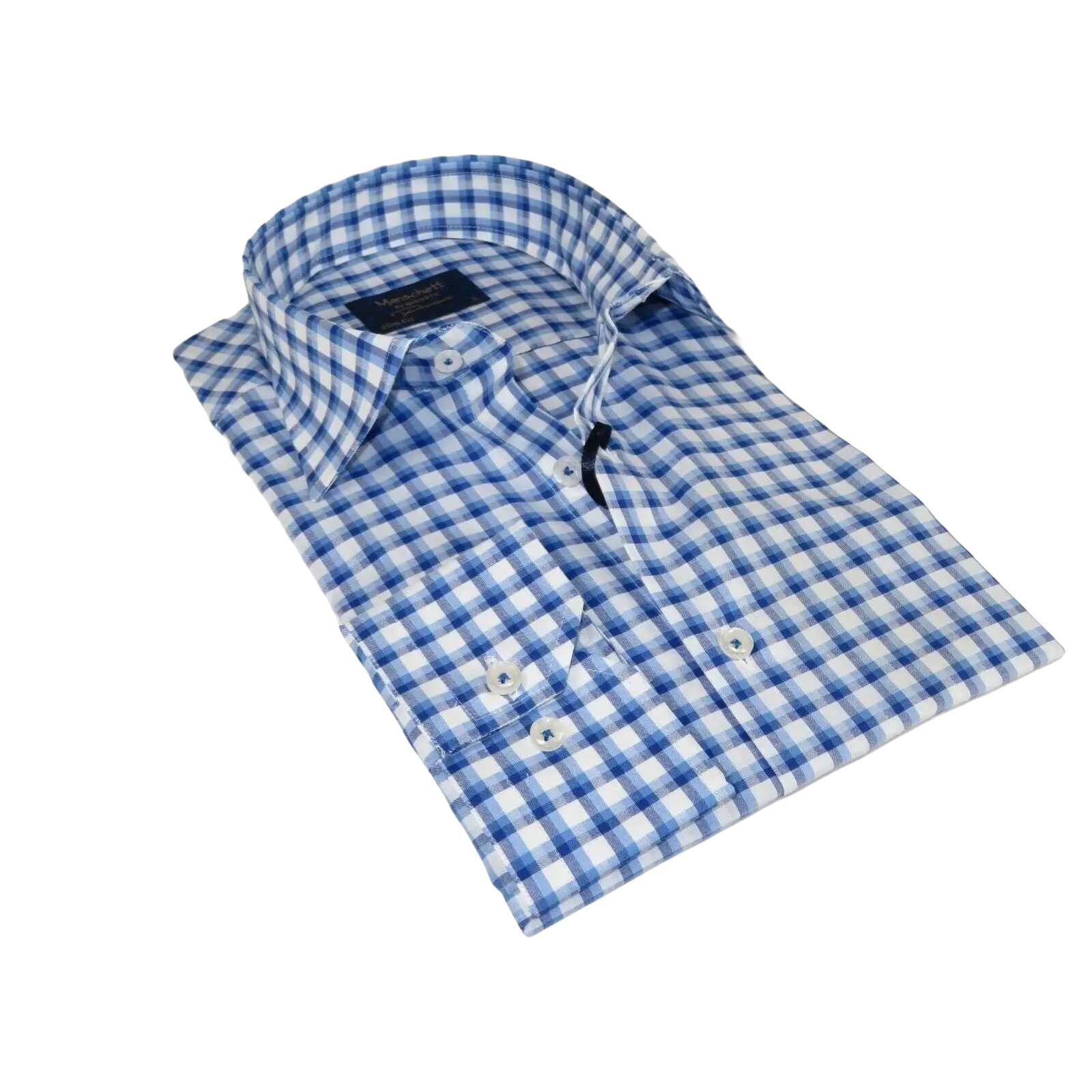 Men 100% Cotton Shirt Manschett Quesste Turkey Slim Fit 6012 - 05 Med Blue Checker - J.Valintin Men's Wear Legend - 96884