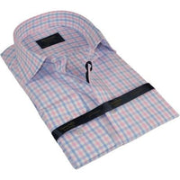 Men 100% Cotton Shirt Manschett Quesste Turkey Slim Fit 6019 - 01 Pink Checkers - J.Valintin Men's Wear Legend - 96889