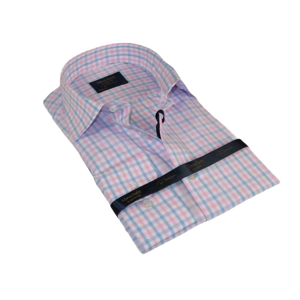 Men 100% Cotton Shirt Manschett Quesste Turkey Slim Fit 6019 - 01 Pink Checkers - J.Valintin Men's Wear Legend - 96889