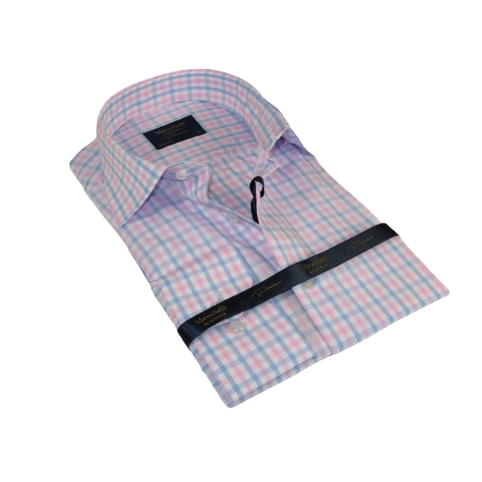 Men 100% Cotton Shirt Manschett Quesste Turkey Slim Fit 6019 - 01 Pink Checkers - J.Valintin Men's Wear Legend - 96889