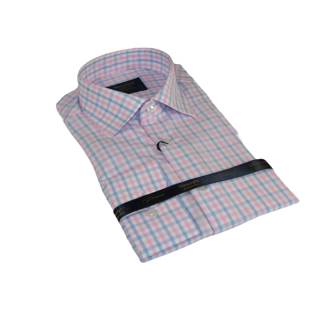 Men 100% Cotton Shirt Manschett Quesste Turkey Slim Fit 6019 - 01 Pink Checkers - J.Valintin Men's Wear Legend - 96889